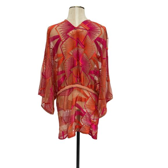 Jen's Pirate Booty Cover-Up Top Sheer Embroidered Pink Orange Size XS/Small - Picture 8 of 11